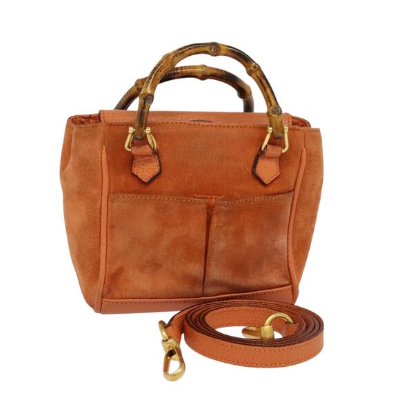 GUCCI Bamboo Hand Bag Suede Orange Gold 007 2214 007 2214 - Picture 1 of 16
